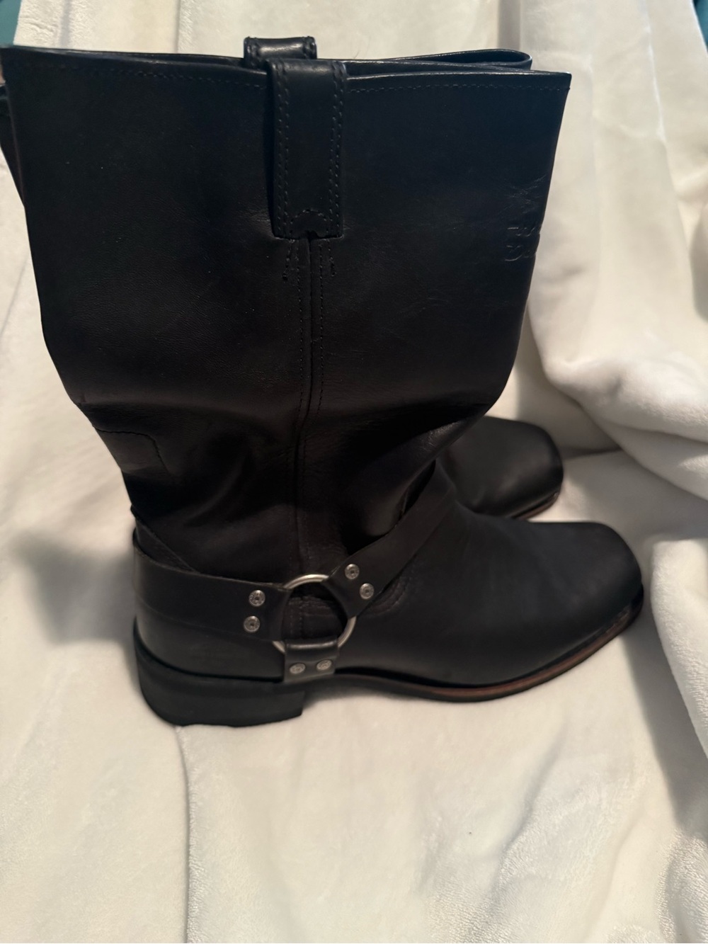 Harley-Davidson Black Leather Harness Boots with Silver Ring